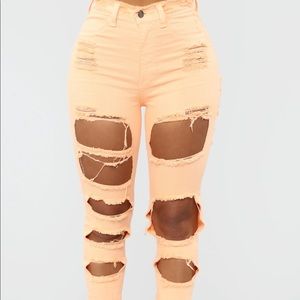Orange Distressed High Waist Skinny Jeans
